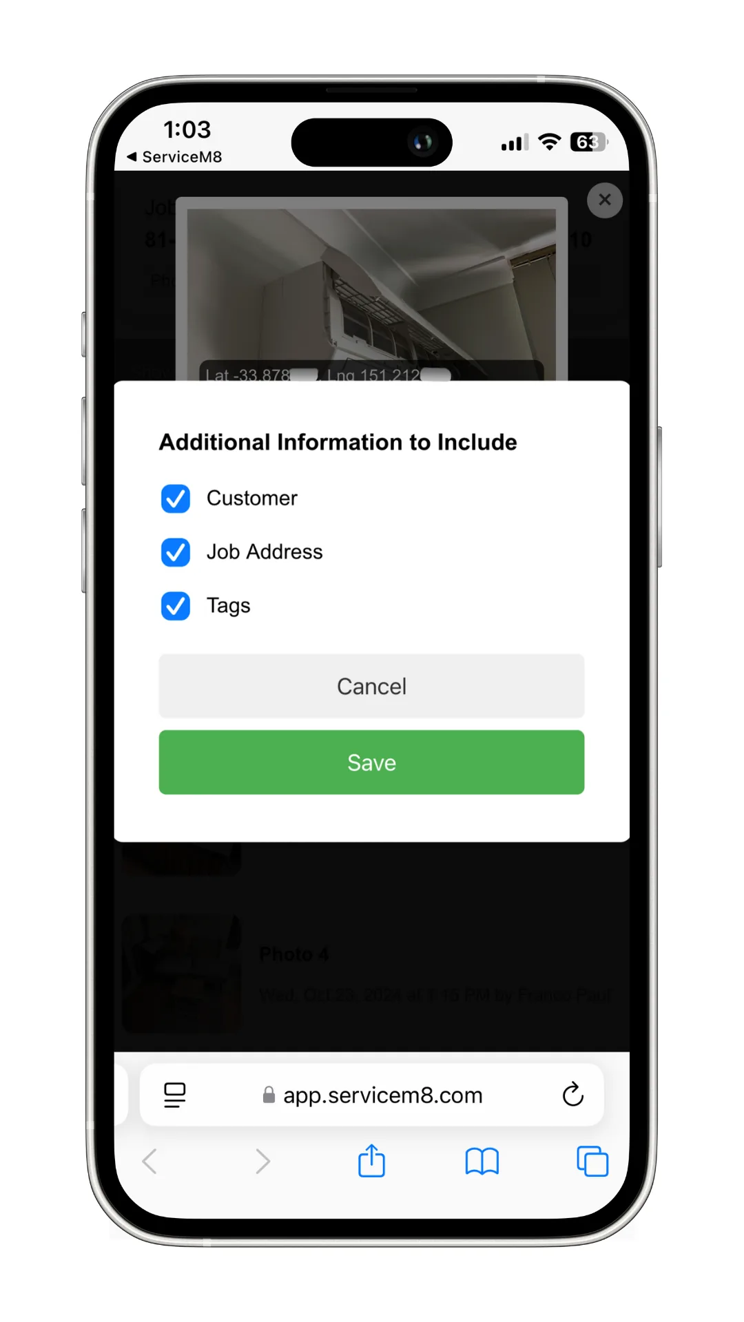 Photo GPS save options dialog with location embedding settings