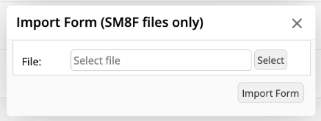 The ServiceM8 box Import Form (SM8F files only), with a file box, a Select button and an Import Form button.