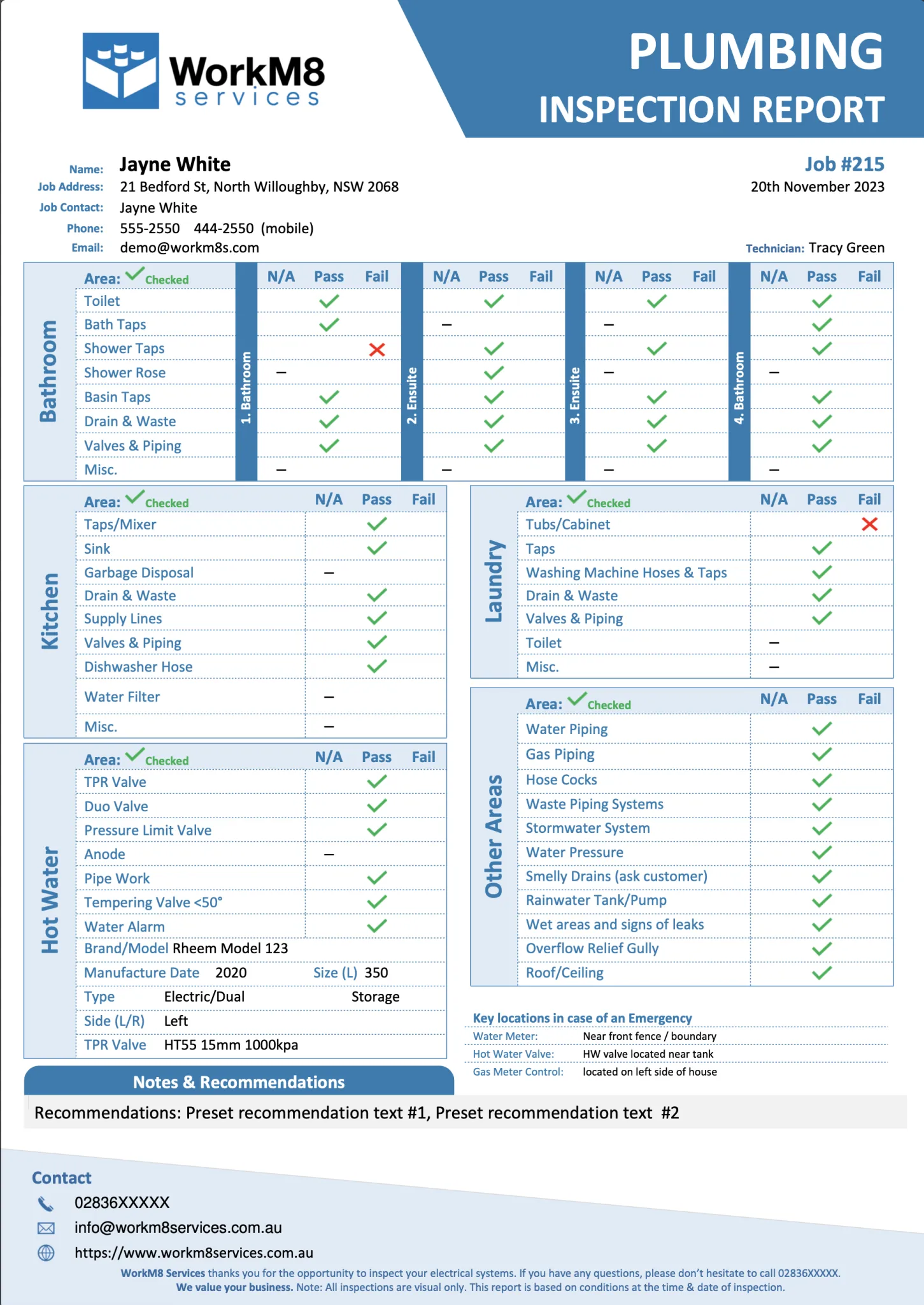 Plumbing Inspection Report — branded form output